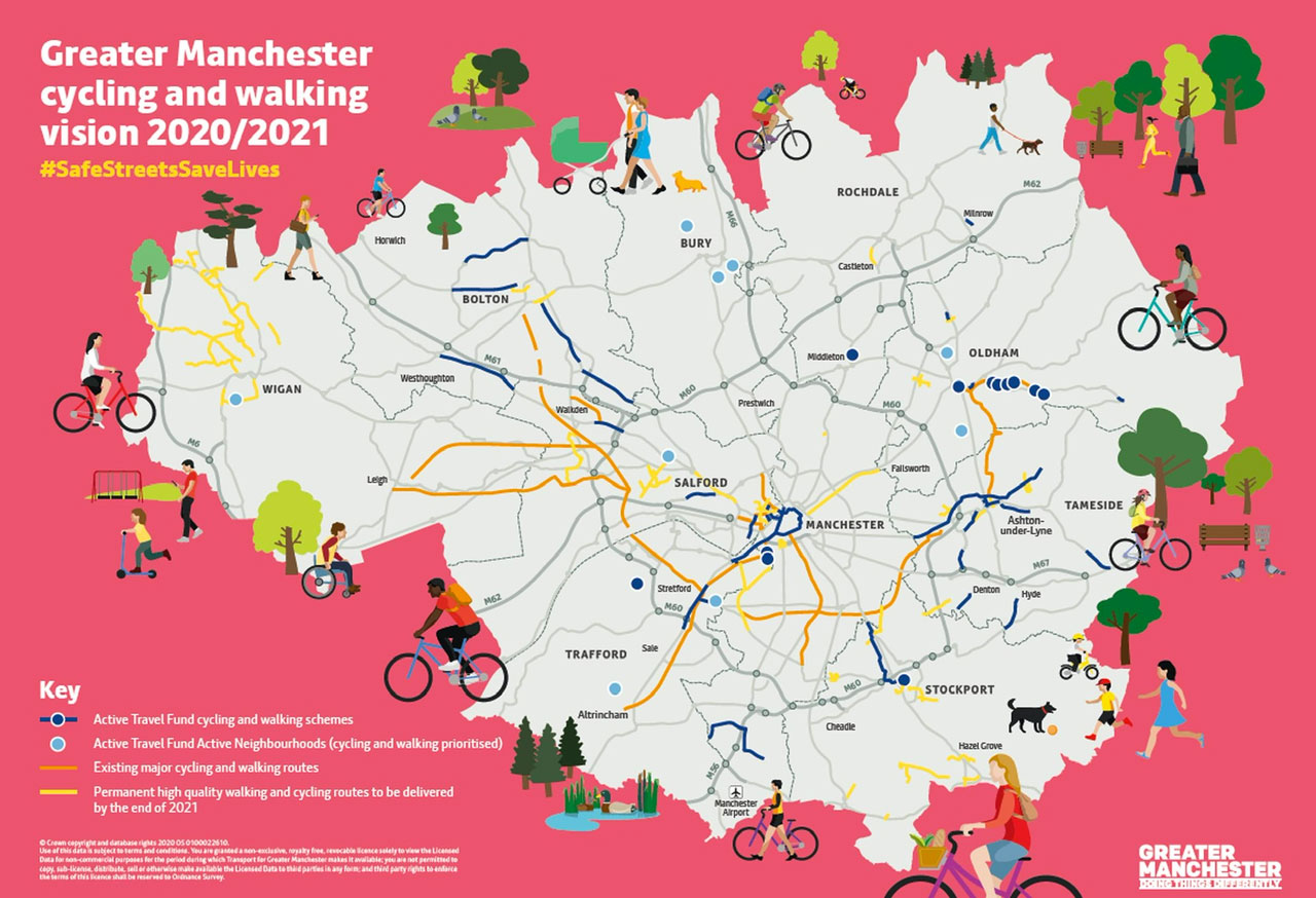 Map showing Bee Network cycling schemes to be completed in 2021