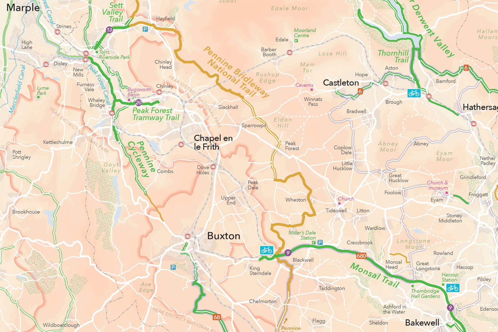 There's one huge gap in the High Peak cycling network which is going to be one heck of a task to bridge (but perhaps extending the Peak Forest Tramway Trail would be a start?)
