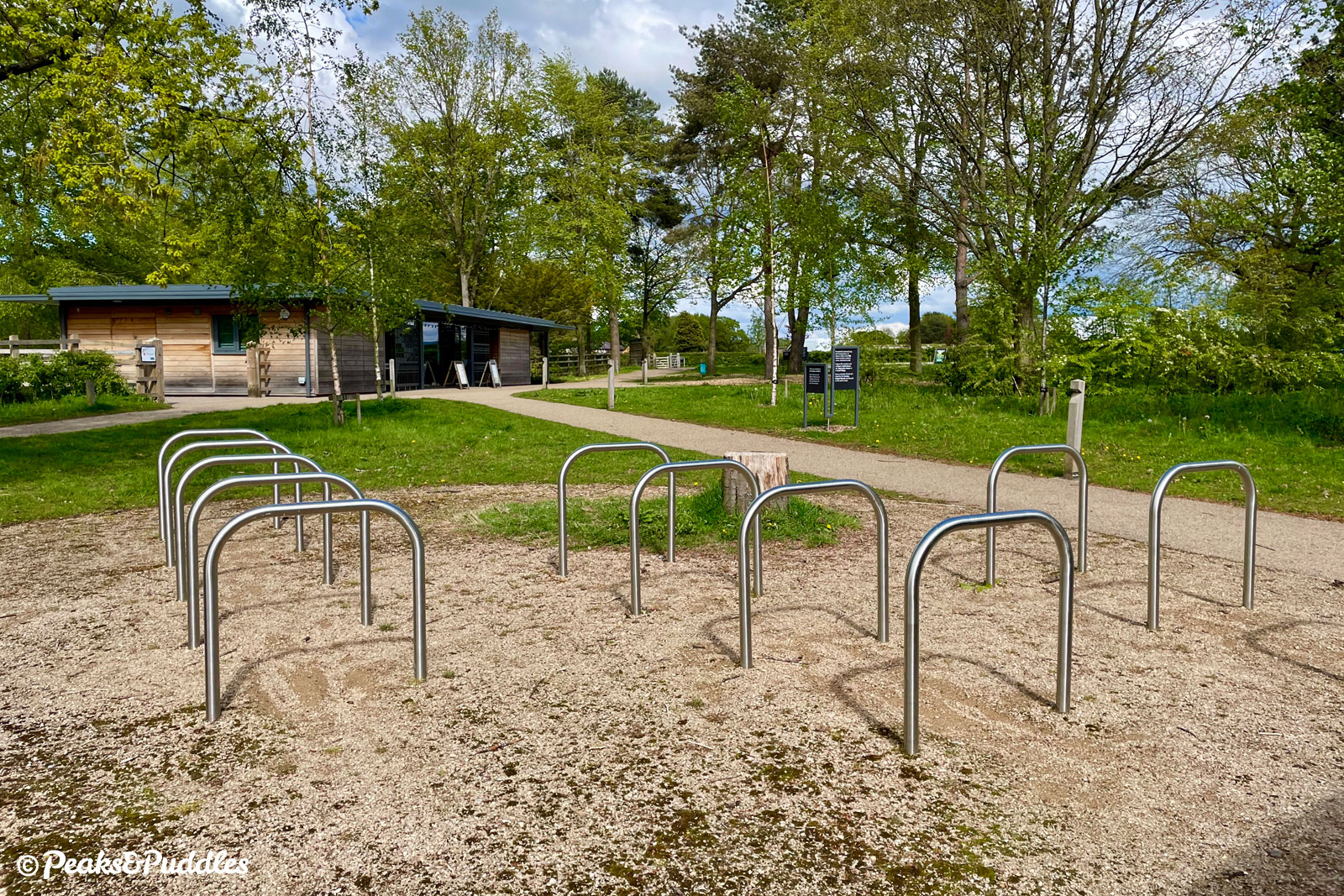 A good quantity of uncovered cycle parking stands have been provided in front of the new visitor welcome building, the best place to leave your bike if you plan to visit inside the mill.